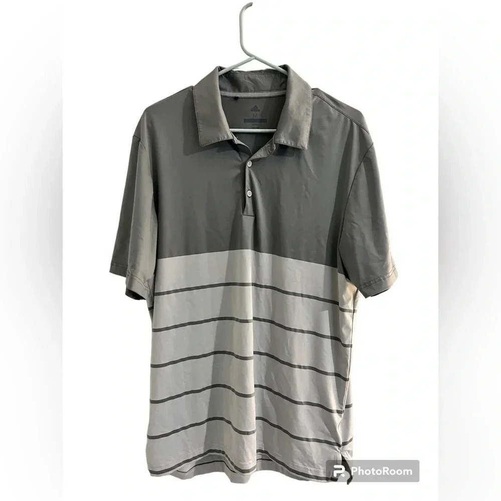 Men’s Gray Striped Adidas Golf Polo Size Medium